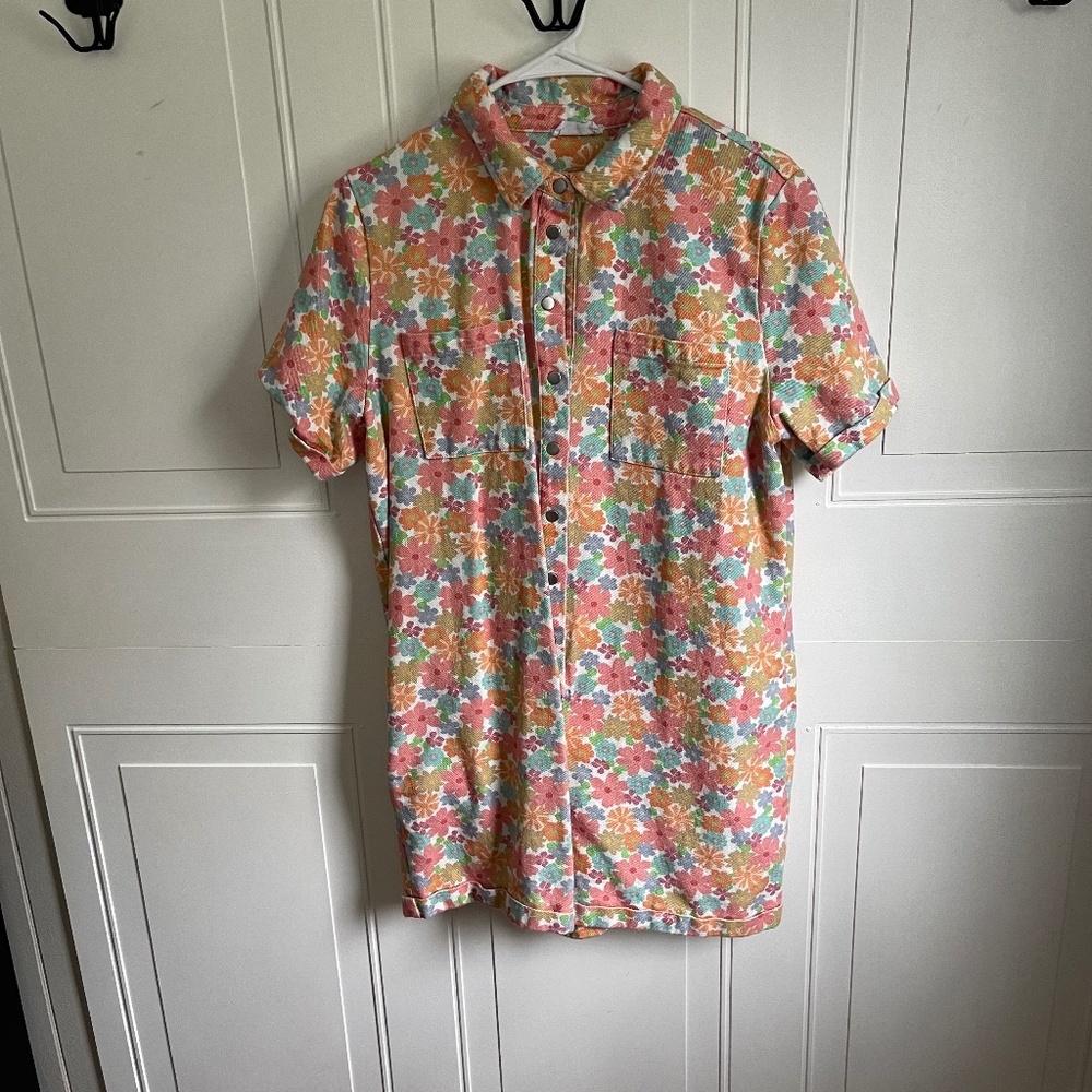 Groovy Floral Jean Short Romper Size S